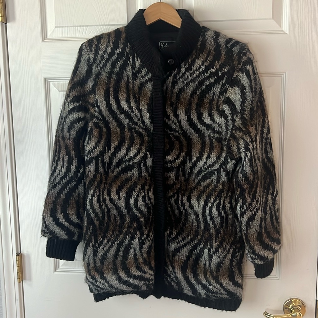 Vintage 80s Rochelle California Mohair Blend Animal Print Full Zip Jacket, Sz M